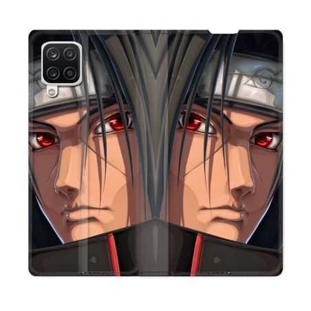 Housse Cuir Portefeuille Pour Samsung Galaxy A12 Manga Naruto Itachi Visage