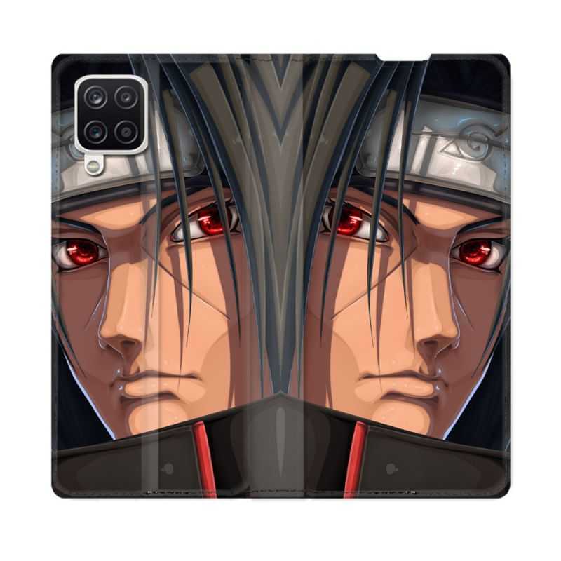 Housse Cuir Portefeuille Pour Samsung Galaxy A12 Manga Naruto Itachi Visage