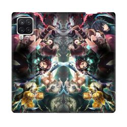 Housse Cuir Portefeuille Pour Samsung Galaxy A12 Manga Demon Slayer Groupe