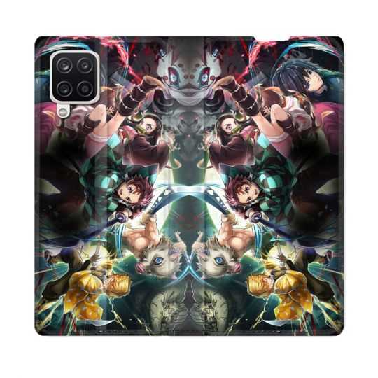 Housse Cuir Portefeuille Pour Samsung Galaxy A12 Manga Demon Slayer Groupe