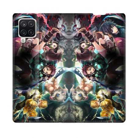 Housse Cuir Portefeuille Pour Samsung Galaxy A12 Manga Demon Slayer Groupe