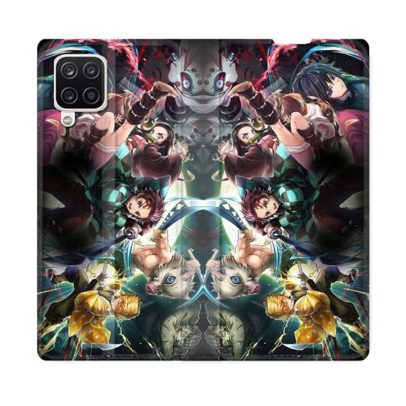 Housse Cuir Portefeuille Pour Samsung Galaxy A12 Manga Demon Slayer Groupe