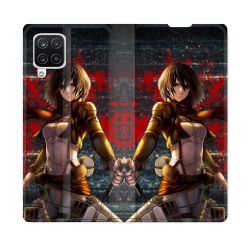 Housse Cuir Portefeuille Pour Samsung Galaxy A12 Manga Attaque Titans Mikasa