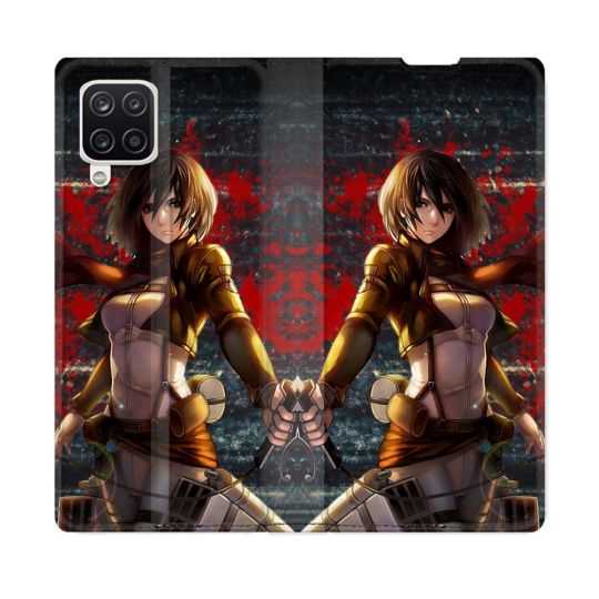 Housse Cuir Portefeuille Pour Samsung Galaxy A12 Manga Attaque Titans Mikasa