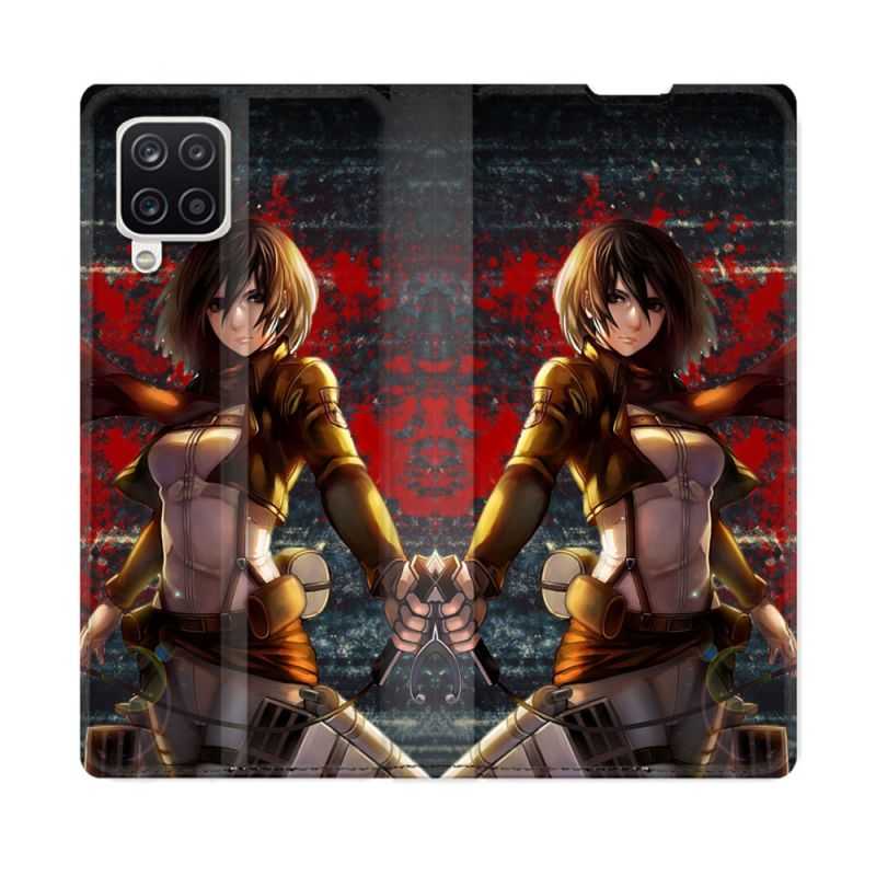 Housse Cuir Portefeuille Pour Samsung Galaxy A12 Manga Attaque Titans Mikasa