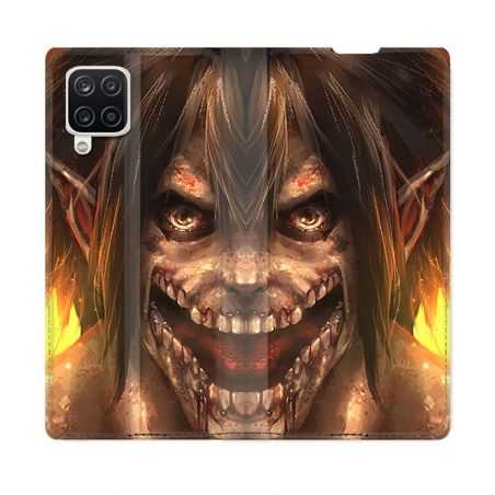 Housse Cuir Portefeuille Pour Samsung Galaxy A12 Manga Attaque Titans Eren Titan