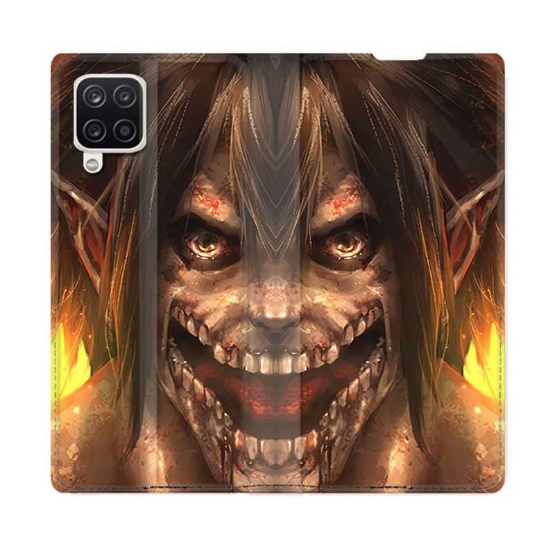 Housse Cuir Portefeuille Pour Samsung Galaxy A12 Manga Attaque Titans Eren Titan