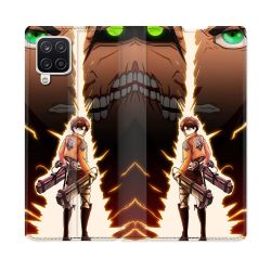 Housse Cuir Portefeuille Pour Samsung Galaxy A12 Manga Attaque Titans Eren Eclair