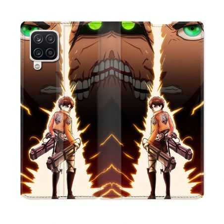 Housse Cuir Portefeuille Pour Samsung Galaxy A12 Manga Attaque Titans Eren Eclair