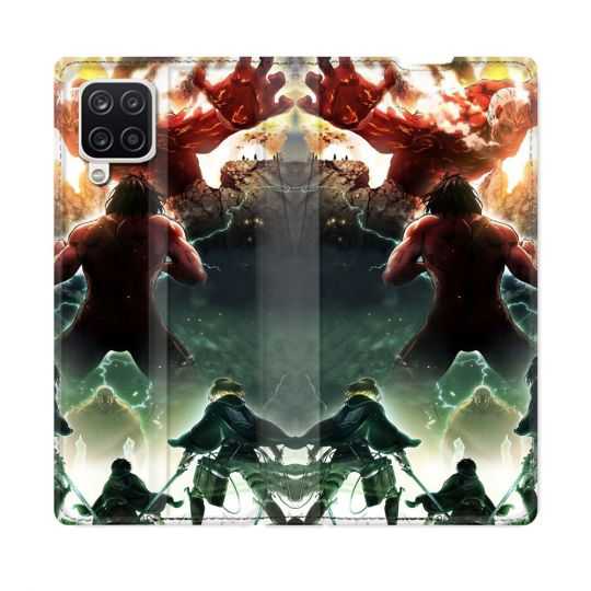 Housse Cuir Portefeuille Pour Samsung Galaxy A12 Manga Attaque Titans Combat