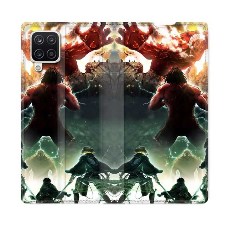 Housse Cuir Portefeuille Pour Samsung Galaxy A12 Manga Attaque Titans Combat