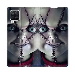 Housse Cuir Portefeuille Pour Samsung Galaxy A12 Horreur Chucky Cicatrice