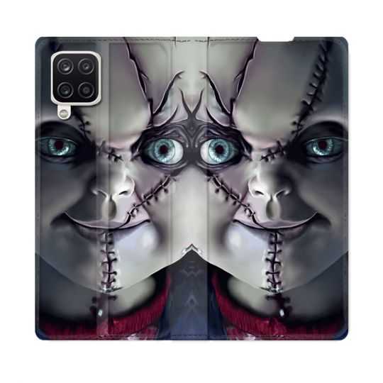 Housse Cuir Portefeuille Pour Samsung Galaxy A12 Horreur Chucky Cicatrice