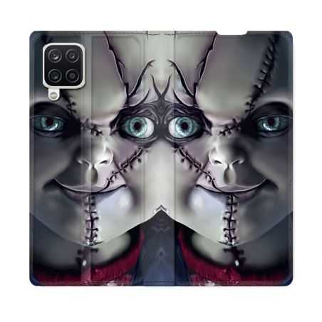 Housse Cuir Portefeuille Pour Samsung Galaxy A12 Horreur Chucky Cicatrice