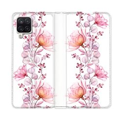Housse Cuir Portefeuille Pour Samsung Galaxy A12 Fleur Eclosion