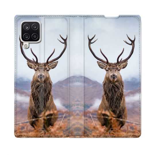 Housse Cuir Portefeuille Pour Samsung Galaxy A12 Chasse Chevreuil Montagne