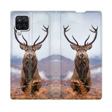 Housse Cuir Portefeuille Pour Samsung Galaxy A12 Chasse Chevreuil Montagne