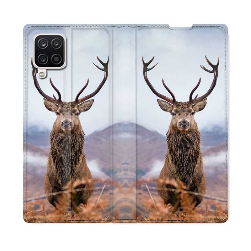 Housse Cuir Portefeuille Pour Samsung Galaxy A12 Chasse Chevreuil Montagne