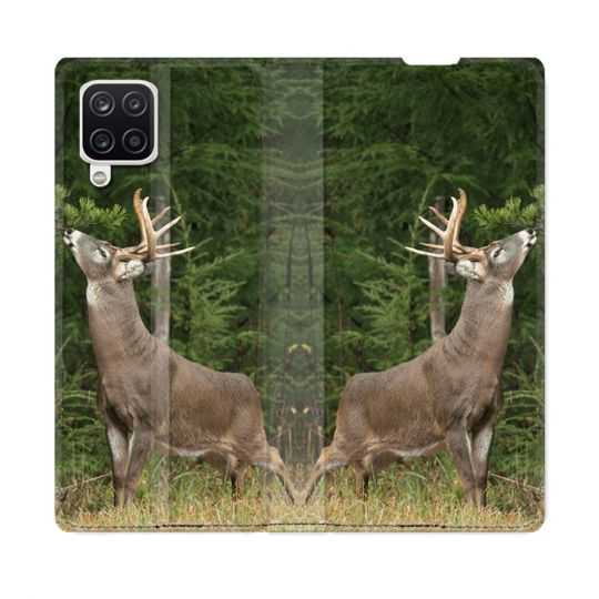 Housse Cuir Portefeuille Pour Samsung Galaxy A12 Chasse Cerf