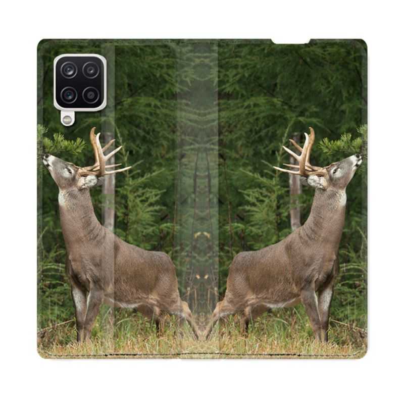 Housse Cuir Portefeuille Pour Samsung Galaxy A12 Chasse Cerf