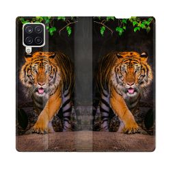 Housse Cuir Portefeuille Pour Samsung Galaxy A12 Animal Tigre Jungle