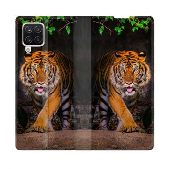 Housse Cuir Portefeuille Pour Samsung Galaxy A12 Animal Tigre Jungle