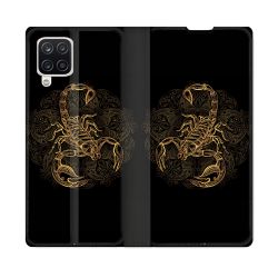 Housse Cuir Portefeuille Pour Samsung Galaxy A12 Animal Scorpion Fresque