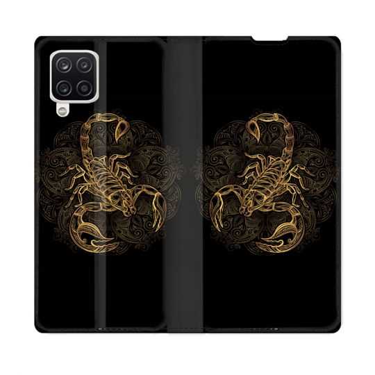Housse Cuir Portefeuille Pour Samsung Galaxy A12 Animal Scorpion Fresque