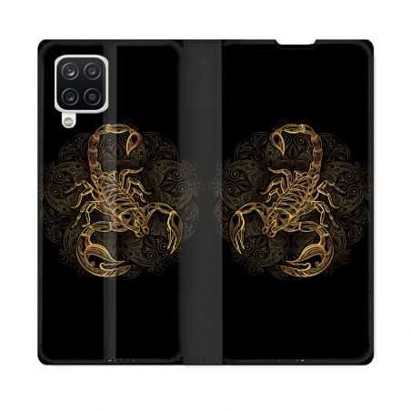 Housse Cuir Portefeuille Pour Samsung Galaxy A12 Animal Scorpion Fresque