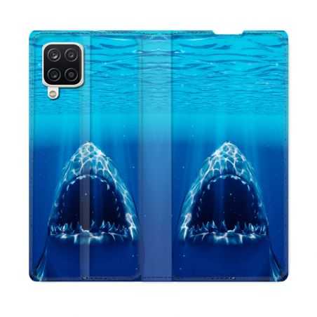 Housse Cuir Portefeuille Pour Samsung Galaxy A12 Animal Requin Dent