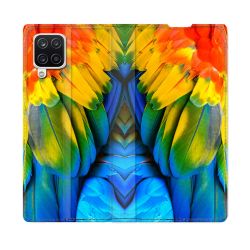 Housse Cuir Portefeuille Pour Samsung Galaxy A12 Animal Perroquet Plume