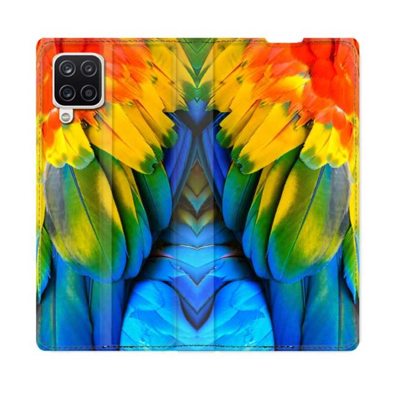 Housse Cuir Portefeuille Pour Samsung Galaxy A12 Animal Perroquet Plume