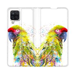 Housse Cuir Portefeuille Pour Samsung Galaxy A12 Animal Perroquet Jaune