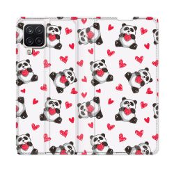 Housse Cuir Portefeuille Pour Samsung Galaxy A12 Animal Panda Cœur