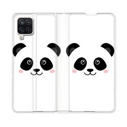 Housse Cuir Portefeuille Pour Samsung Galaxy A12 Animal Panda Blanc