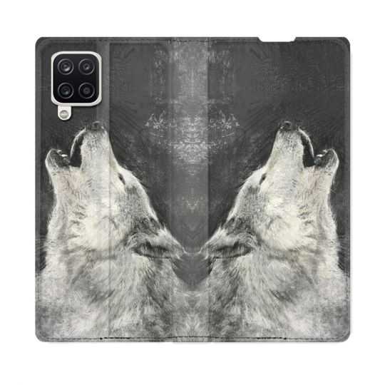 Housse Cuir Portefeuille Pour Samsung Galaxy A12 Animal Loup Hurlement