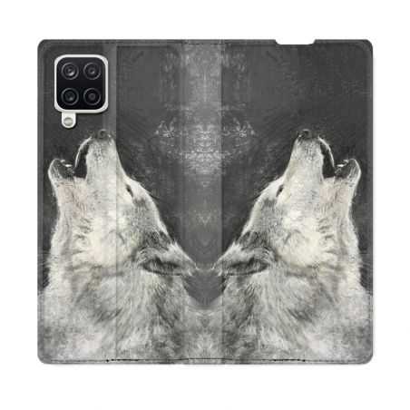 Housse Cuir Portefeuille Pour Samsung Galaxy A12 Animal Loup Hurlement