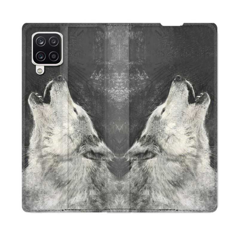 Housse Cuir Portefeuille Pour Samsung Galaxy A12 Animal Loup Hurlement