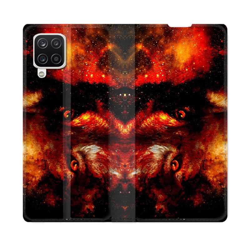 Housse Cuir Portefeuille Pour Samsung Galaxy A12 Animal Loup Espace