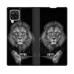 Housse Cuir Portefeuille Pour Samsung Galaxy A12 Animal Lion Majestueux