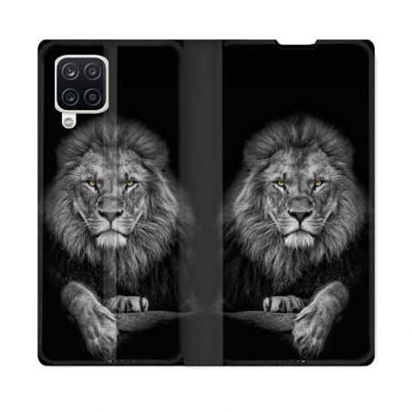 Housse Cuir Portefeuille Pour Samsung Galaxy A12 Animal Lion Majestueux