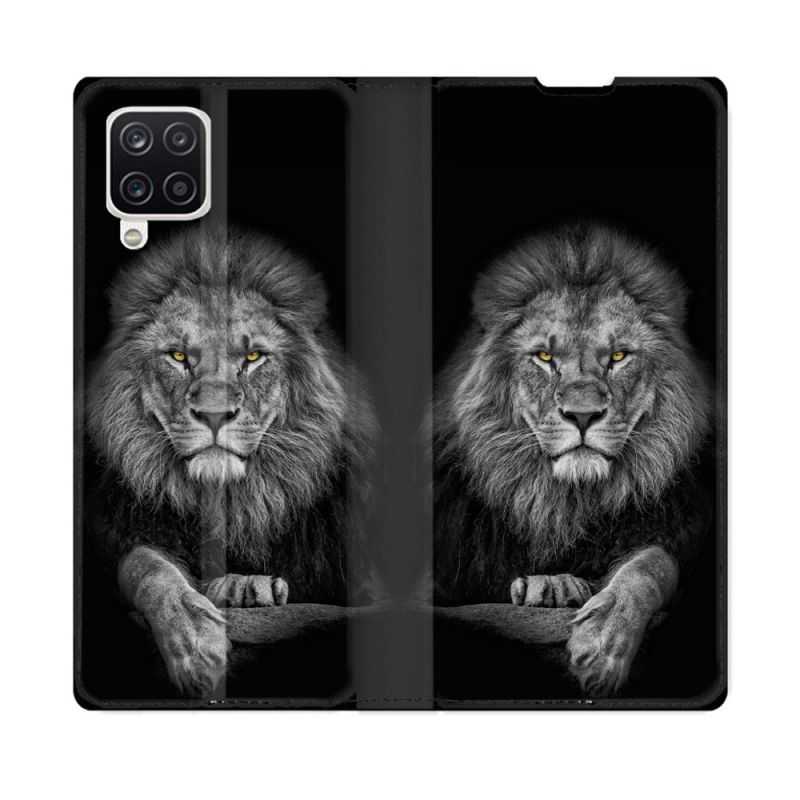 Housse Cuir Portefeuille Pour Samsung Galaxy A12 Animal Lion Majestueux