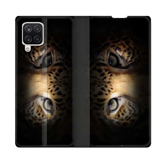 Housse Cuir Portefeuille Pour Samsung Galaxy A12 Animal Leopard Yeux