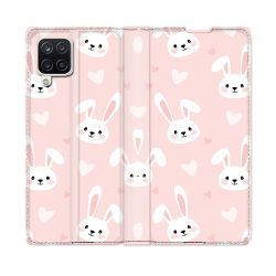Housse Cuir Portefeuille Pour Samsung Galaxy A12 Animal Lapin Rose