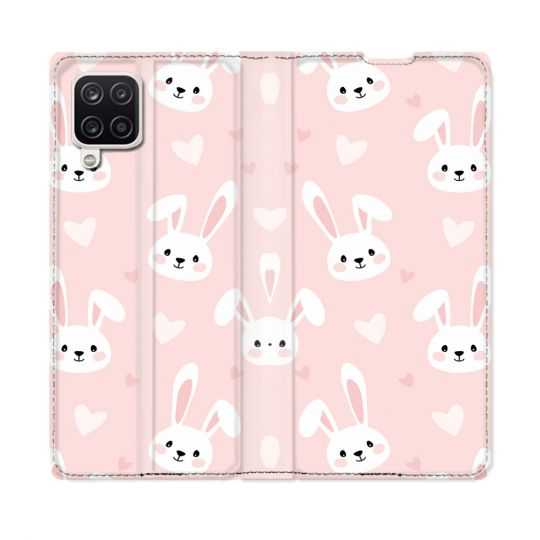 Housse Cuir Portefeuille Pour Samsung Galaxy A12 Animal Lapin Rose