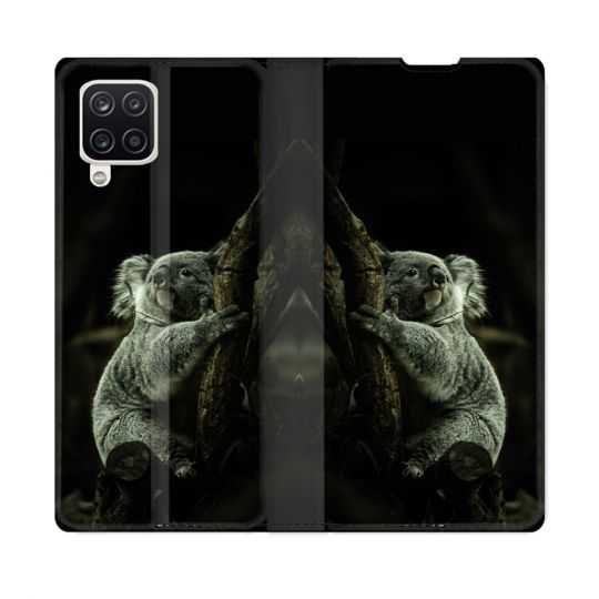 Housse Cuir Portefeuille Pour Samsung Galaxy A12 Animal Koala Noir
