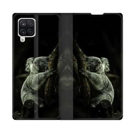 Housse Cuir Portefeuille Pour Samsung Galaxy A12 Animal Koala Noir