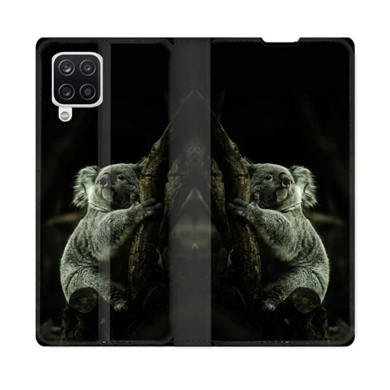 Housse Cuir Portefeuille Pour Samsung Galaxy A12 Animal Koala Noir
