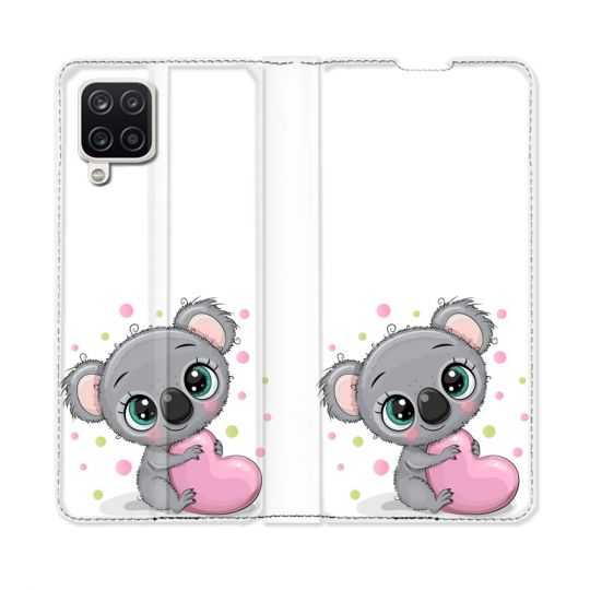 Housse Cuir Portefeuille Pour Samsung Galaxy A12 Animal Koala Cœur