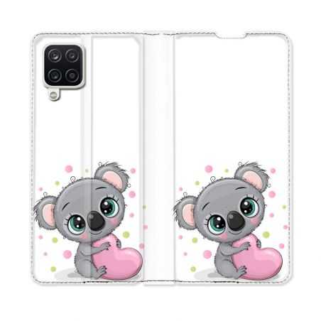 Housse Cuir Portefeuille Pour Samsung Galaxy A12 Animal Koala Cœur